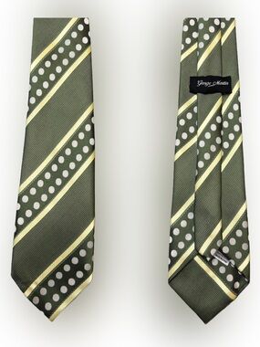 Vintage Olive Green Polka Dot & Stripe Silk Tie